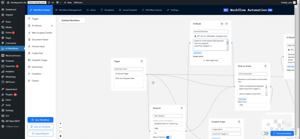 AI for wordpress-step4- workflow generator