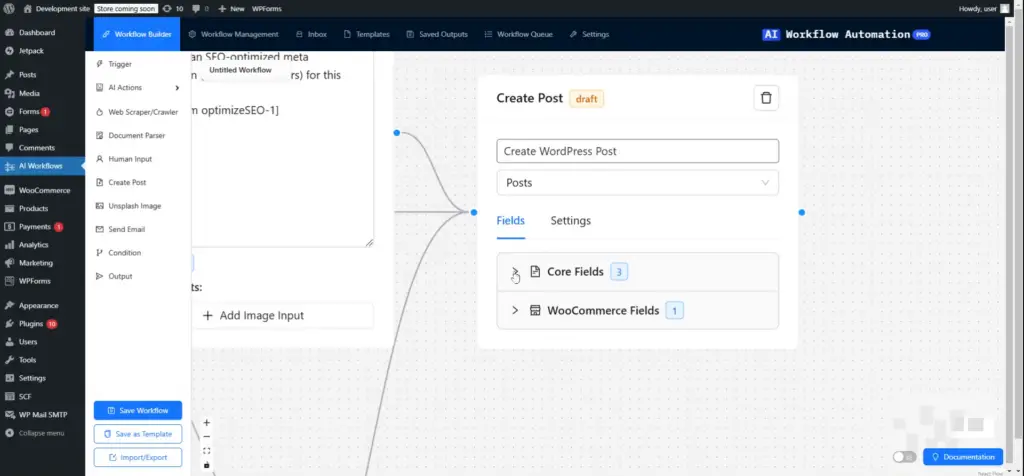 AI for wordpress - step9 - Workflow generator