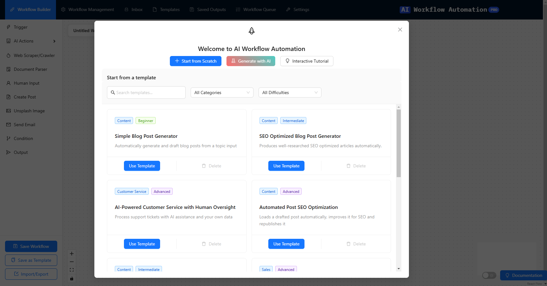 AI Workflow Automation templates library