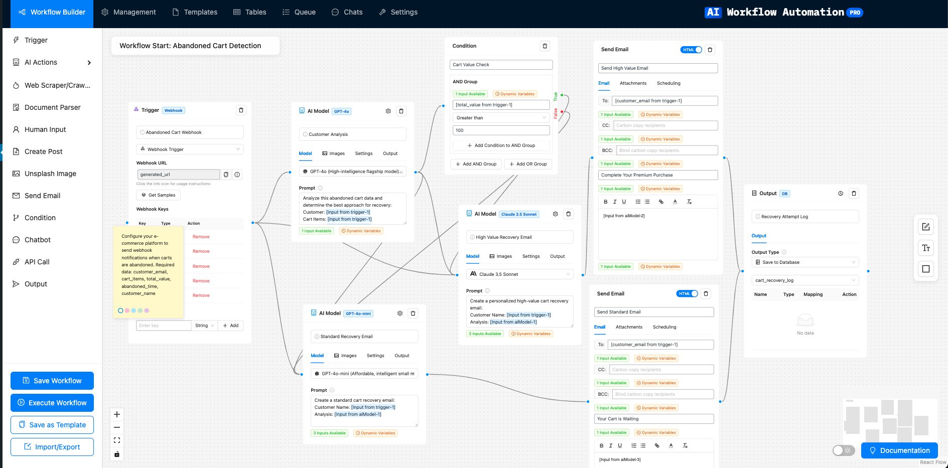 AI Agents workflow for Abandoned Cart Recovery in e-commerce