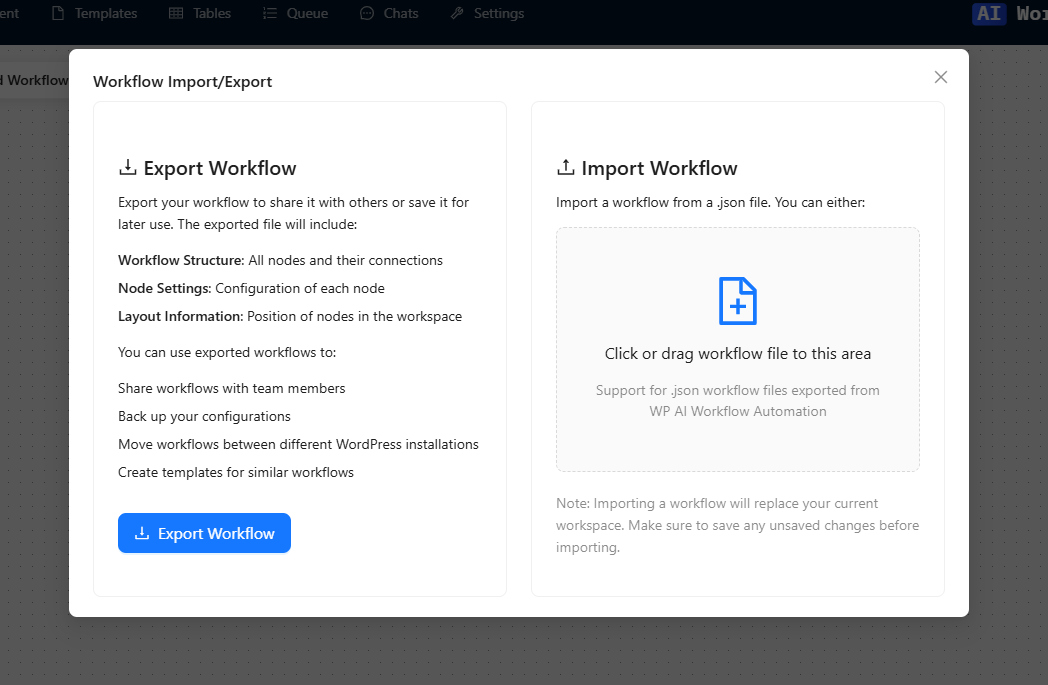 Workflow Import/Export - AI Workflow Automation