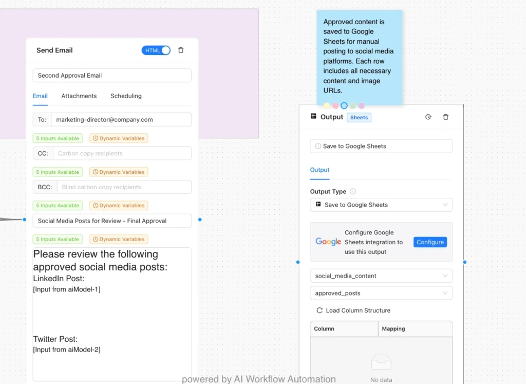 Social Media Strategy workflow: send email
