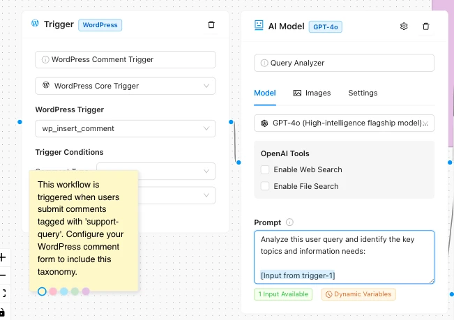 WordPress Comment Research Workflow Trigger setup