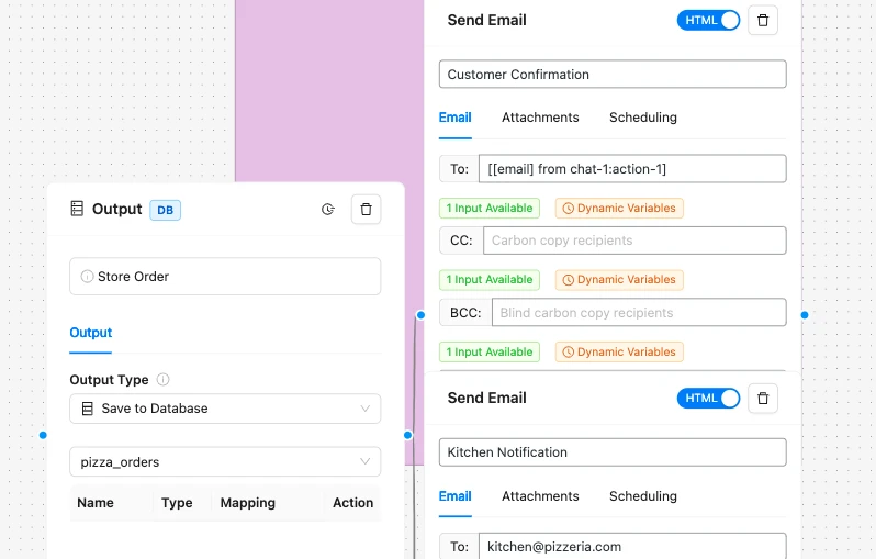 Creating a Smart Pizza Ordering Chatbot 24/7 send emails