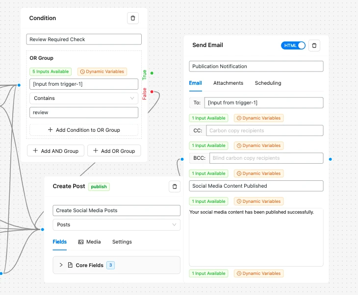 Social Media Content Generator Workflow send email node