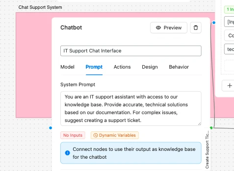 IT Support Chatbot workflow chatbot config