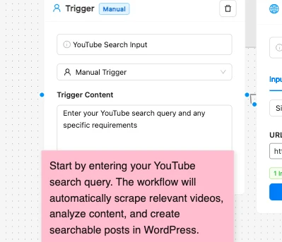 YouTube Search Workflow trigger