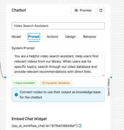 YouTube Search Workflow chatbot
