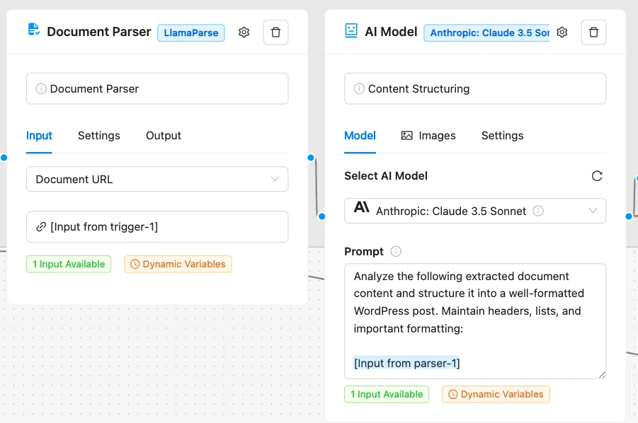 Document Data Parsing and Extraction ai model node