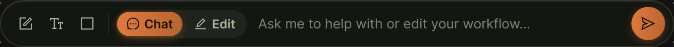 Workflow builder AI assistant command bar with Chat and Edit modes.