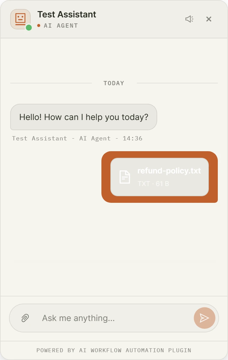 Chat widget with a text file attached by the visitor.