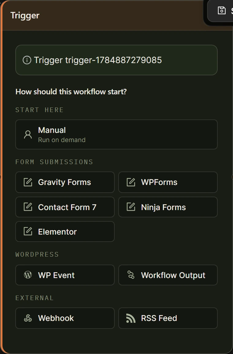 Trigger node picker listing sources